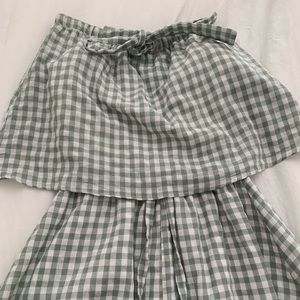Green and white gingham romper